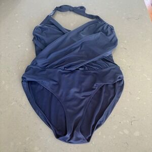 Athleta Cross‎ Over Halter One Piece Swimsuit 40B/C Blue Swimwear Navy Blue